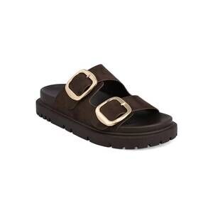 NEW MIA SHOES women's textured double buckle sandal in chocolate brown